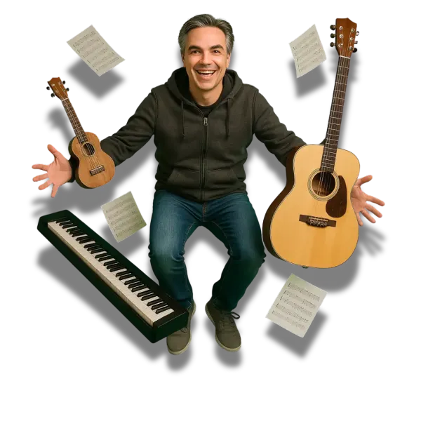 Fred Fieffé enseigne la guitare, le piano et l'ukulélé en ligne